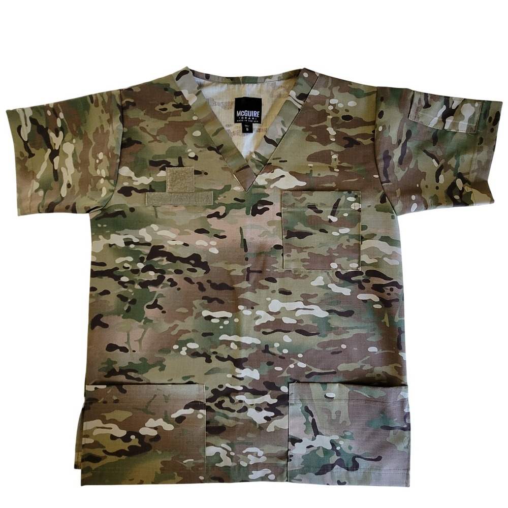 NWOT McGuire Gear Scrub Top Small Multicam OCP‎ Tactical Ripstop V-Neck USA Made